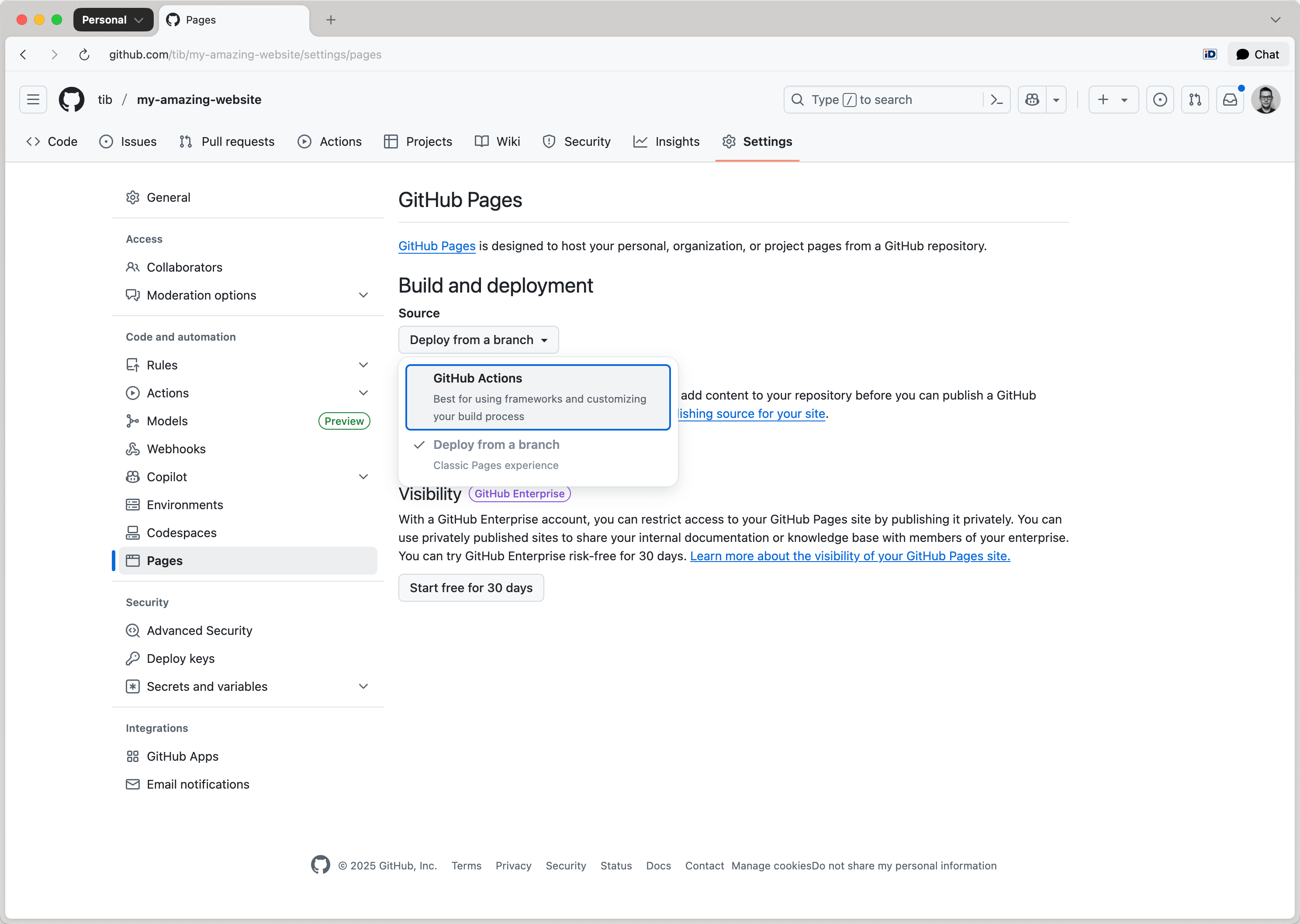 GitHub pages deploy using actions
